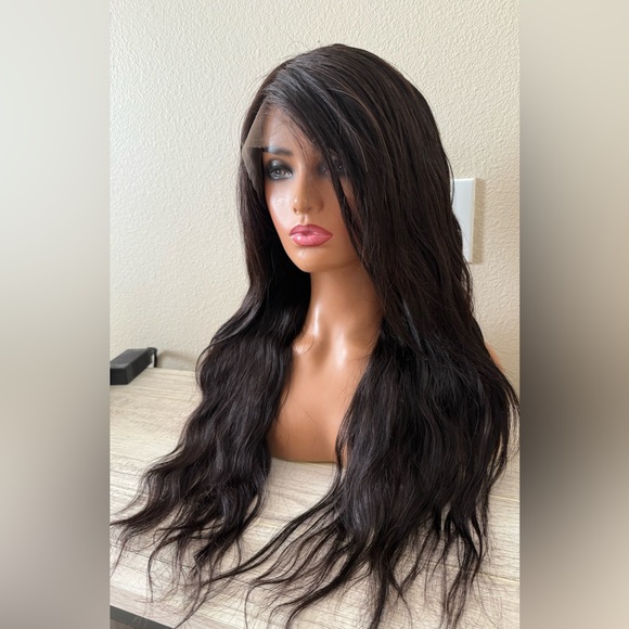 Long Wavy human hair, dark natural brown human hair, 26 inch Wig 13 x 4 part - Picture 2 of 5